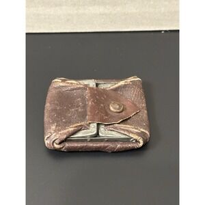Antique 1920s Leather Coin Purse Hindged Frame Snap‎ Closure Compact